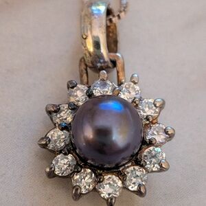 Vintage Black/Purple Pearl Pendant Necklace Sterling Silver 925